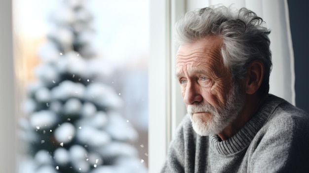 Eenzame bejaarde man overweegt leven AI gegenereerd