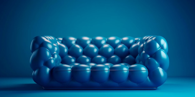 Eenzame zachte latex blauwe sofa op effen kleur achtergrond 3D illustratie