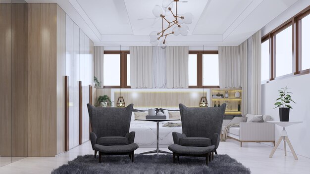 Eenzitsbank in een kamer met luxe meubelen, 3D design meubelen