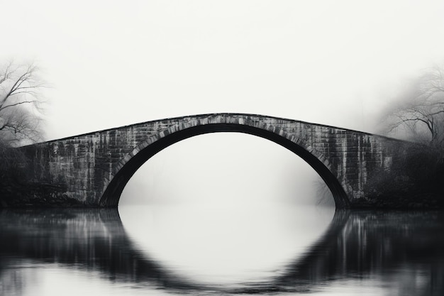 Photo eerie ancient stone bridge minimalist black and white background with empty space for text