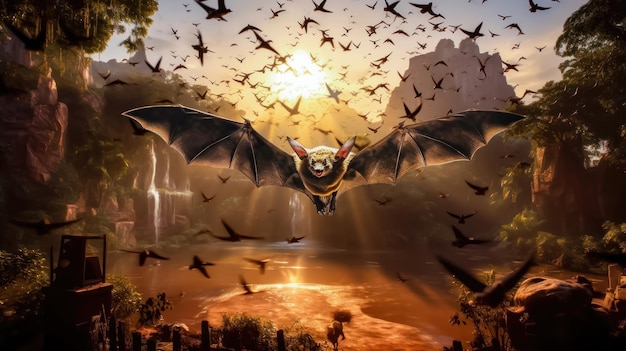 Eerie Bat Illustration Halloween Spookiness Generative AI