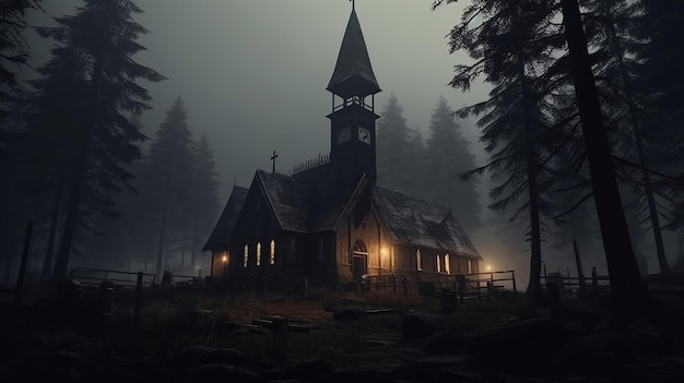 Eerie Chapel Cinematic Shot of a Scary Church in Isolation