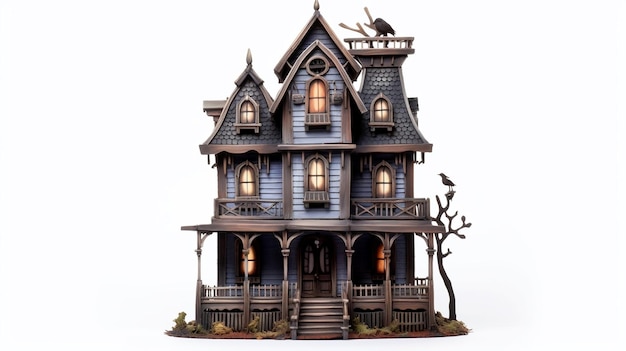 Eerie Dollhouse Isolated on white Background Generative AI