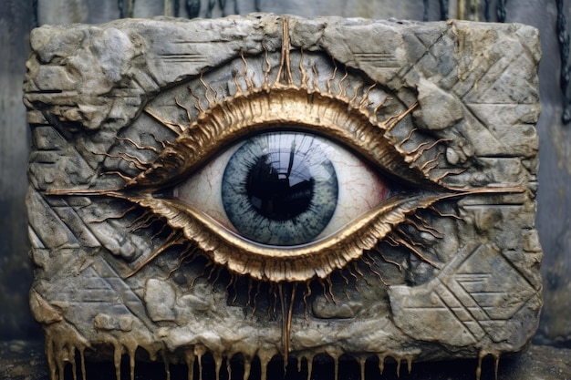 Жуткий глаз, вырезанный на древней каменной табличке, созданный с помощью генеративного ИИ