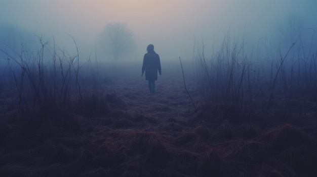 Foto eerie fog een psychologische horror reis door de uncanny valley