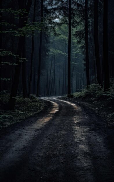 Eerie Forest Road at Night