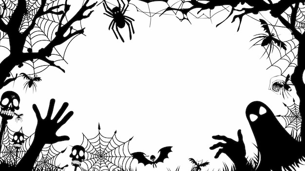 恐ろしいハロウィーンのフレームと恐ろしい蜘蛛の網