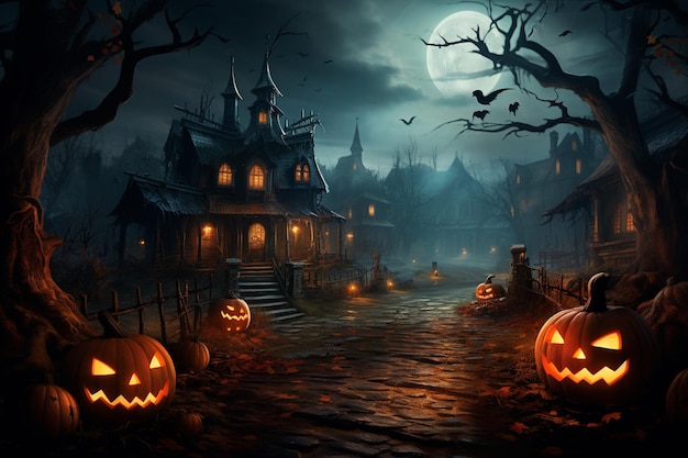 An Eerie Halloween Night A Haunting Scene of Mystery and Excitement Created with Generative AI