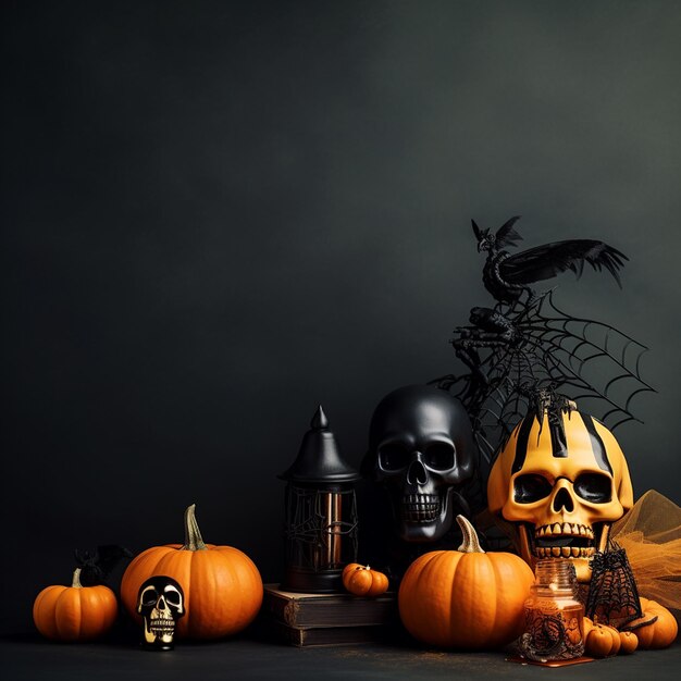 Eerie Halloween pumpkins glowing in the dark