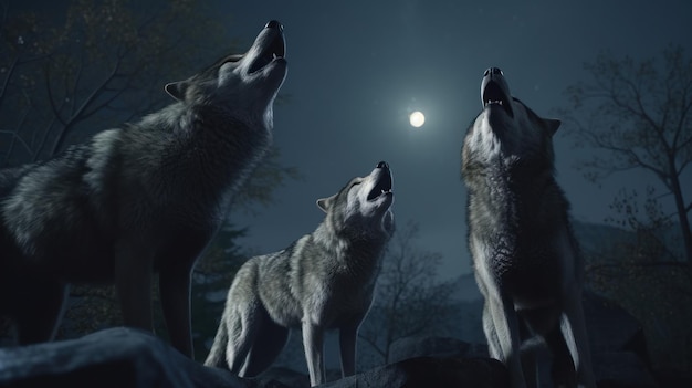 The eerie howling of wolves on a full moon night