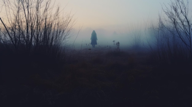 Photo eerie lovecraftian field a quietly morbid witchcore horrorinspired scene