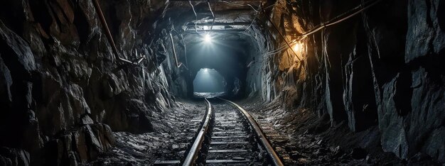 Eerie ondergrondse tunnel met verlaten treinspoor