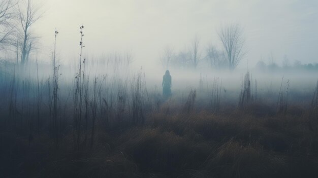 Photo eerie pastelcolored scenes dark fog in natureinspired imagery