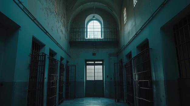 Eerie Prison Exterior Bathed in Cinematic Light