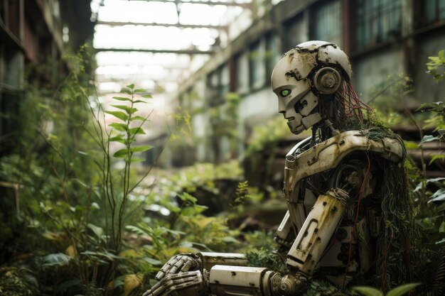 Eerie Robot in een verlaten stad Stedelijk landschap Generate Ai