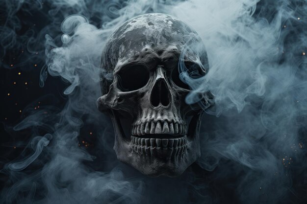 Жуткий череп, поднимающийся из дыма, интенсивное изображение