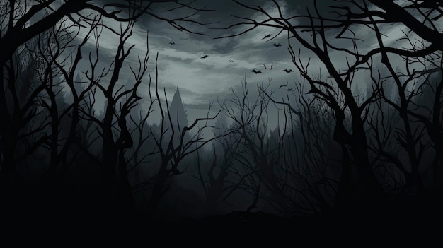 Photo eerie winter forest with barren haunting branches