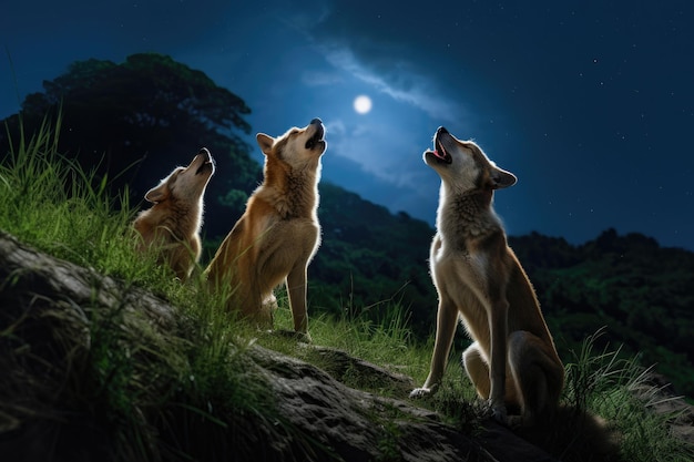 Eerie Wolf Howling by Moonlight