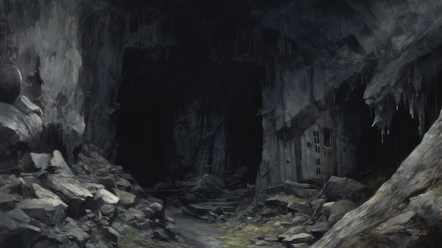 Photo eerily realistic cave painting with dark and spooky themes