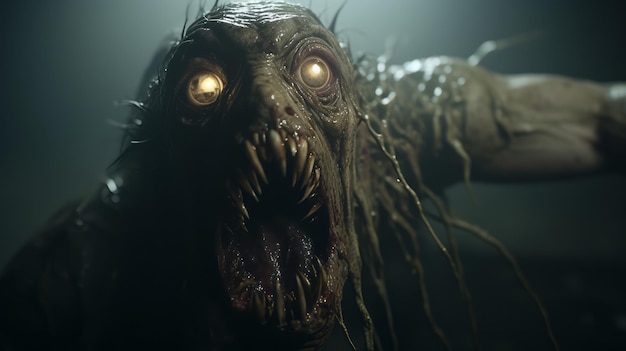 Photo eerily realistic evil creature in unreal engine intricate underwater worlds