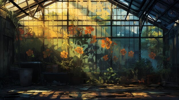 Photo eerily realistic interior scene of a delicate flora greenhouse