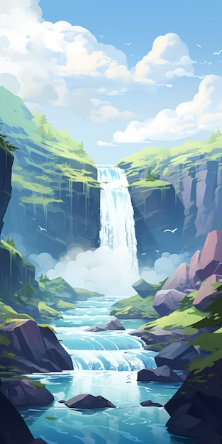 Photo eerily realistic waterfall masterpiece inspired by atey ghailan