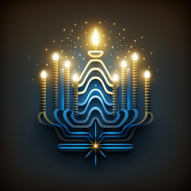 Eerste dag van Chanoeka met brandende Hanukkah kleurrijke kaarsen in Menorah Generative Ai