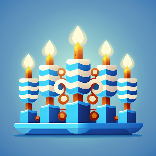 Eerste dag van Chanoeka met brandende Hanukkah kleurrijke kaarsen in Menorah Generative Ai