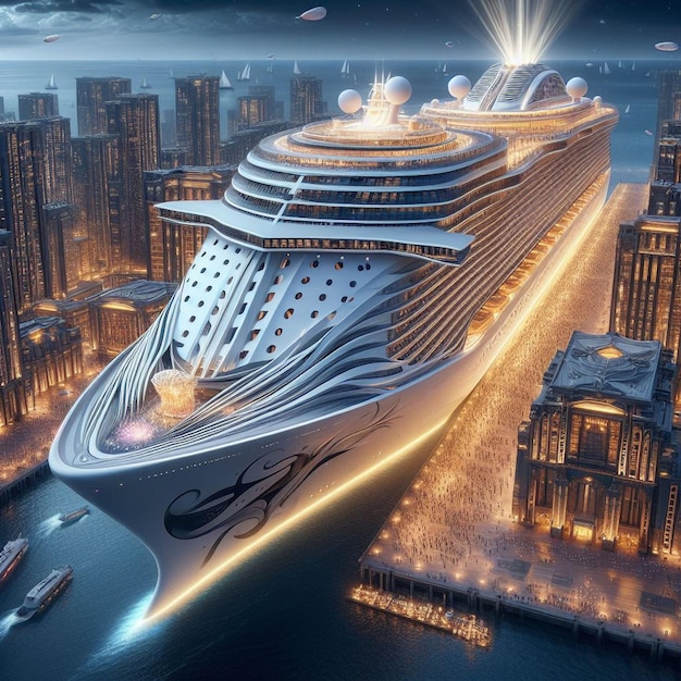 Foto eerste grote cruiseschip adora magic city ai gegenereerd