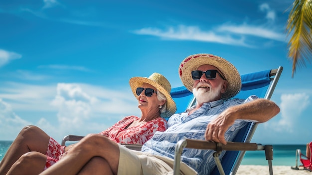 Eetired traveling couple relaxing on the beach Generative Ai