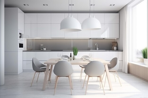 Eetkamer keuken interieur huismeubilair stoel huis modern design appartement tafel Generatieve AI