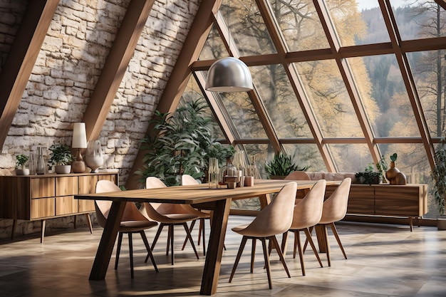 Eetkamer ontworpen in Scandinavische stijl geïnspireerd op het minimalisme van de Scandinavische landen onroerend goed