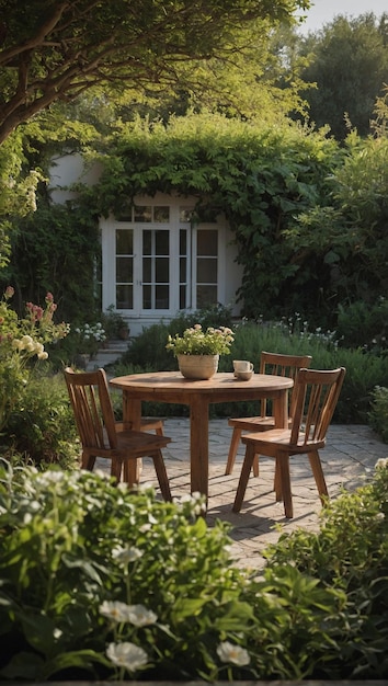 Eettafel in de tuin.