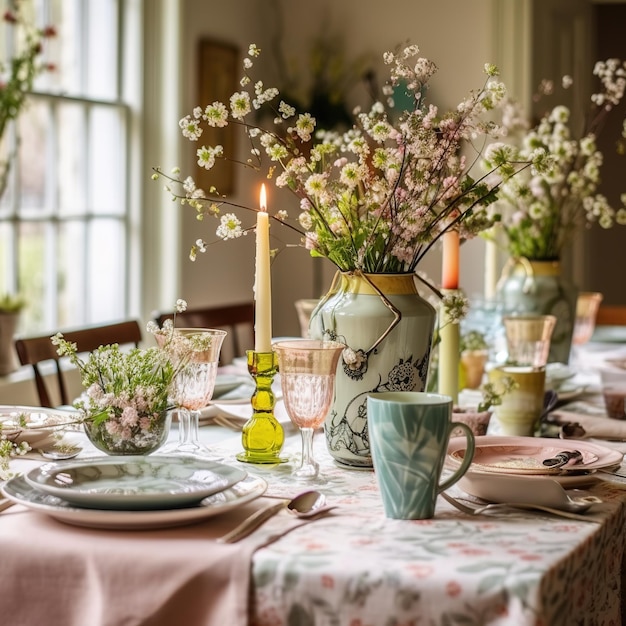 eettafel in een weelderige tuin