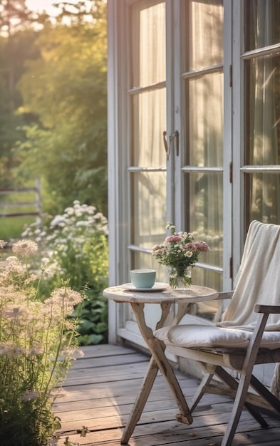 eettafel in een weelderige tuin