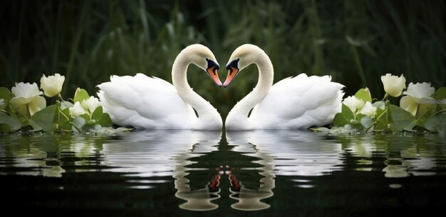 Foto eeuwige metgezellen zwanen verliefd tussen kersenbloesems generatieve ai