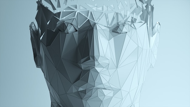 The effect of the appearance of a polygonal digital human face. Artificial intelligence. 3d illustration