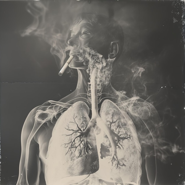 Photo the effect of cigarettes on the health of human lungs