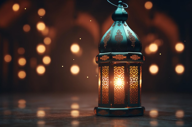 Effen achtergrond van de lantaarn licht op met het woord Eid Mubarak Detailnauwkeurigheid macrolens