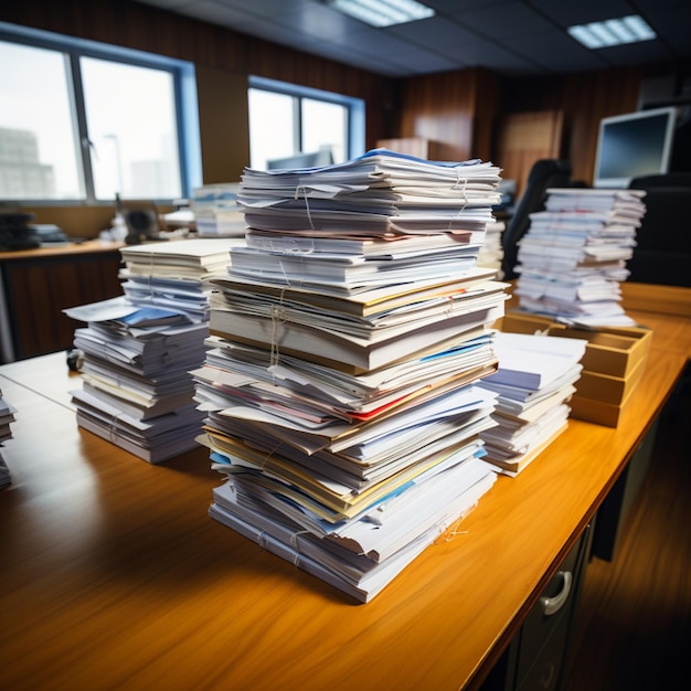 Efficiency in paperwork a neatly stacked collection of printed documents For Social Media Post Size