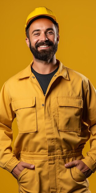 Efficient Assembly Line Worker on Solid Blue Background