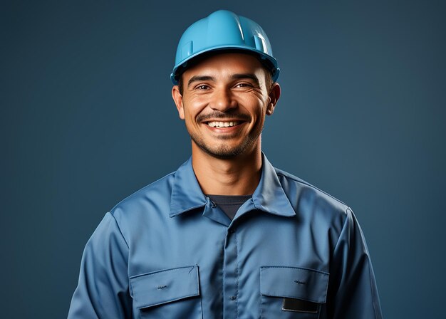 Efficient Assembly Line Worker on Solid Blue Background