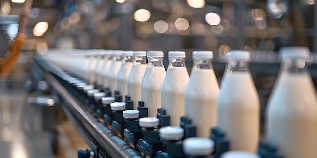 Photo efficient automated milk bottling production line in a modern factory concept automated production milk bottling factory efficiency modern technology industrial innovation