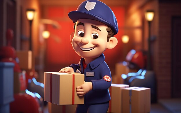 Photo efficient delivery 3d package parcel delivery man