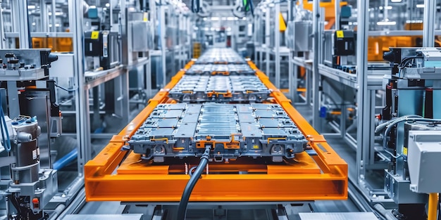 Efficient Factory Assembly Line Producing Electric Car Batteries In Full Swing