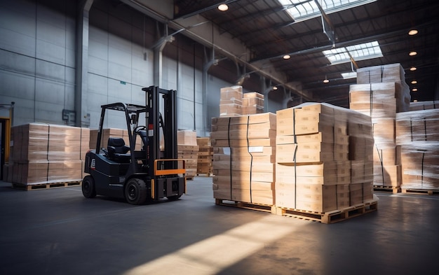 Efficiënt magazijnbeheer Vorkheftrucks laden van pallets en dozen Generatieve AI