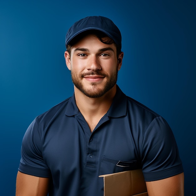 Efficient Mail Carrier on Solid Blue Background