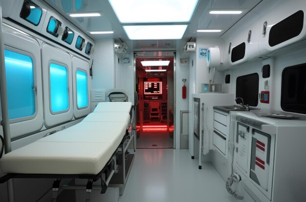 Foto ambulanza moderna efficiente all'interno del trasporto generare ai