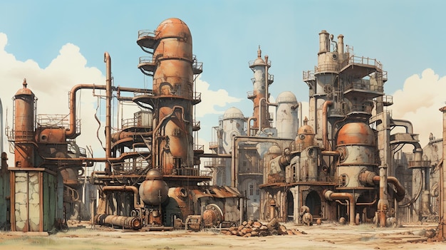 Efficient Oil Production Techniques Watercolor Image