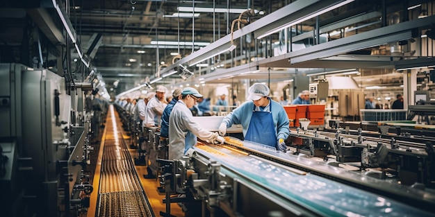 Efficient and Productive Workers on a Factory Line in a Modern Industrial Facility Generated by AI